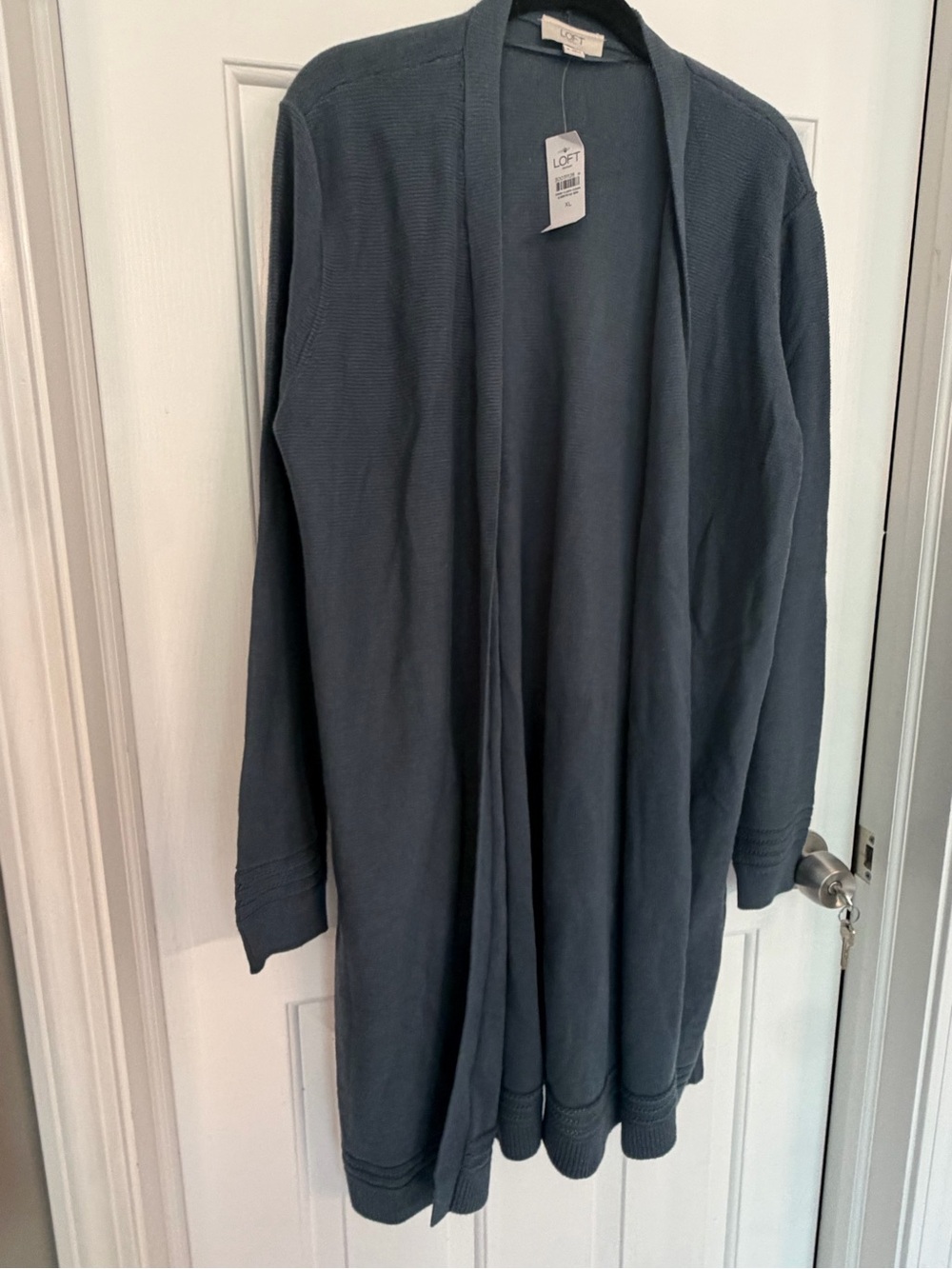 NWT LOFT Outlet Open Front Long Cardigan Sweater Blue XL Lightweight Knit